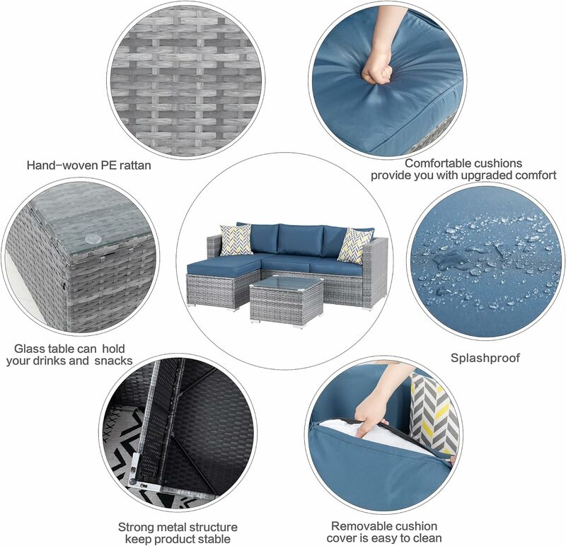 Наборы мебели для патио, 3 предмета, искусственная кожа, серебристый, ротанговый плетеный диван для любой погоды, маленький диван для разговора