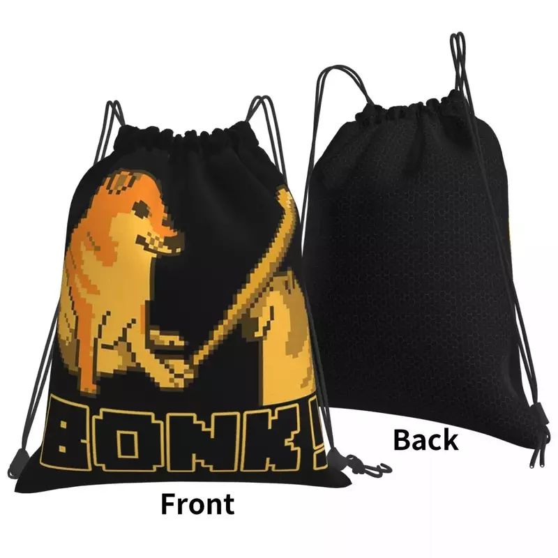 Cheems Bonk Meme PixelArt mochilas con cordón portátiles informales, paquete de cordón, bolsillo, zapatos, bolsas de libros para la escuela de viaje