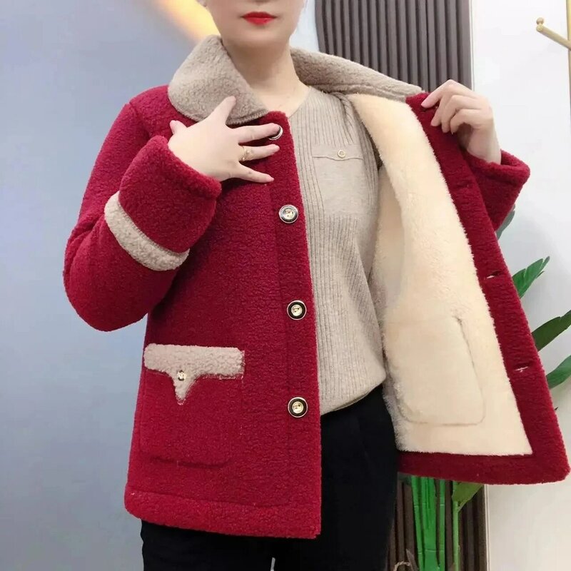 Chaqueta de lana de cordero para mujer, Abrigo acolchado de algodón y terciopelo, 5XL, invierno, 2023