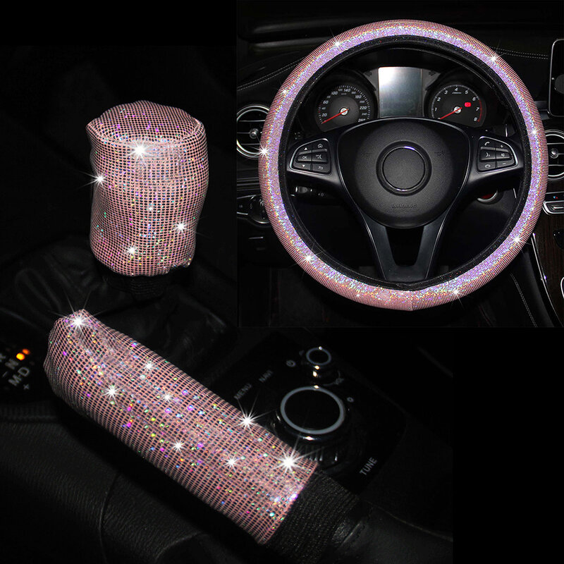1pcs Steering Wheel Cover Handbrake Cover Size: 37-38cm Gear Cover Pink *Color: Pink 14.56-14.96 Inches Car Interior