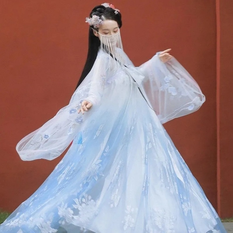 จีนโบราณเครื่องแต่งกายสำหรับสตรี2022ความยาว Dancer ชุดแบบดั้งเดิมจีน Hanfu พรหมวันเกิดคริสต์มาสของขวัญ