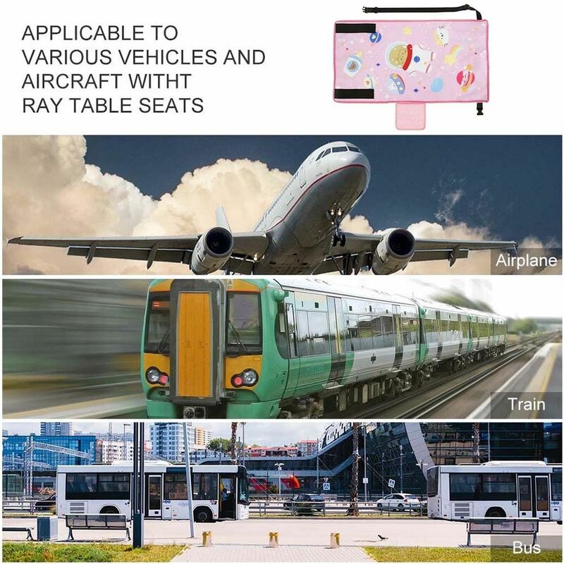 Cama de avión de viaje con patrón de dibujos animados, extensor de asiento rectangular de Color sólido, pedales de tela Ox