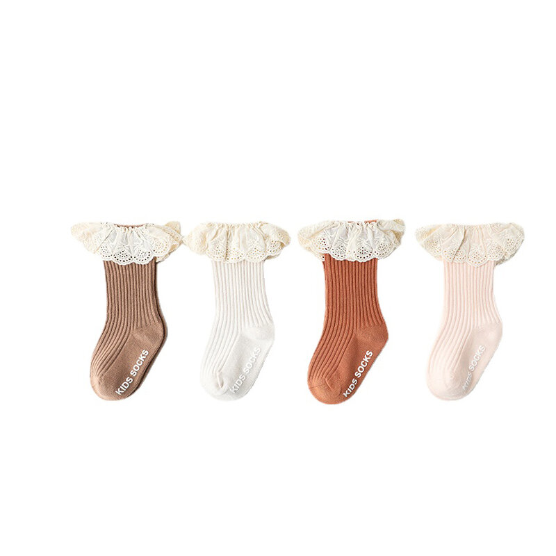 Детские носки для новорожденных, кружевные Дизайнерские Длинные детские противоскользящие напольные носки, Аксессуары для младенцев