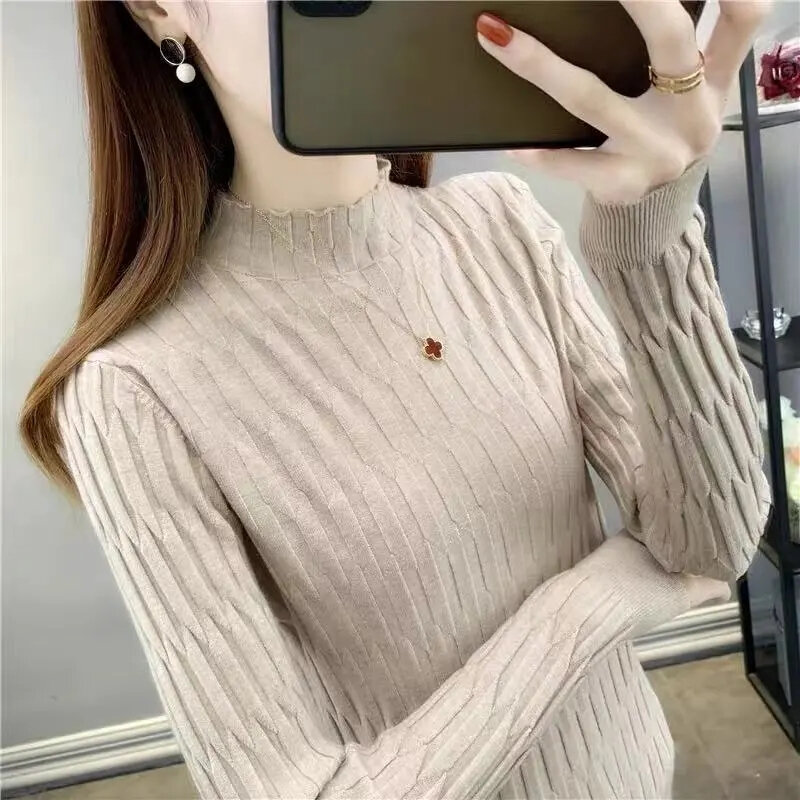 2023 New Knitted Women Sweater Ribbed Pullovers Turtleneck Autumn Winter Basic Sweaters Bottoming Soft Warm Jumpers Tops