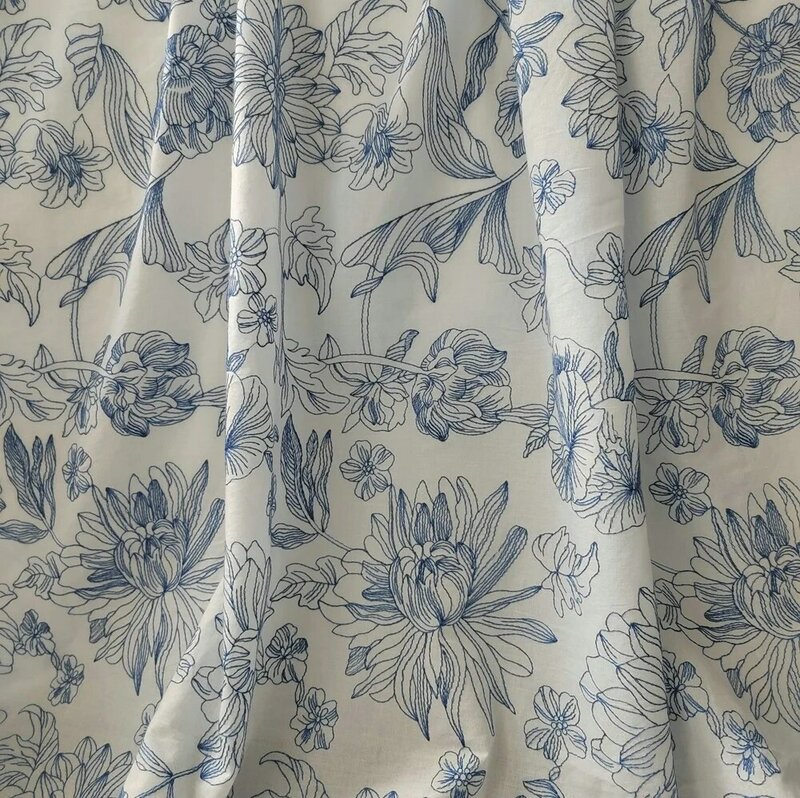 Tela bordada de viscosa azul marfil para mujer, tela de algodón o lino para vestido, camisa, ropa con patrón de flores grandes, costura por 2 metros