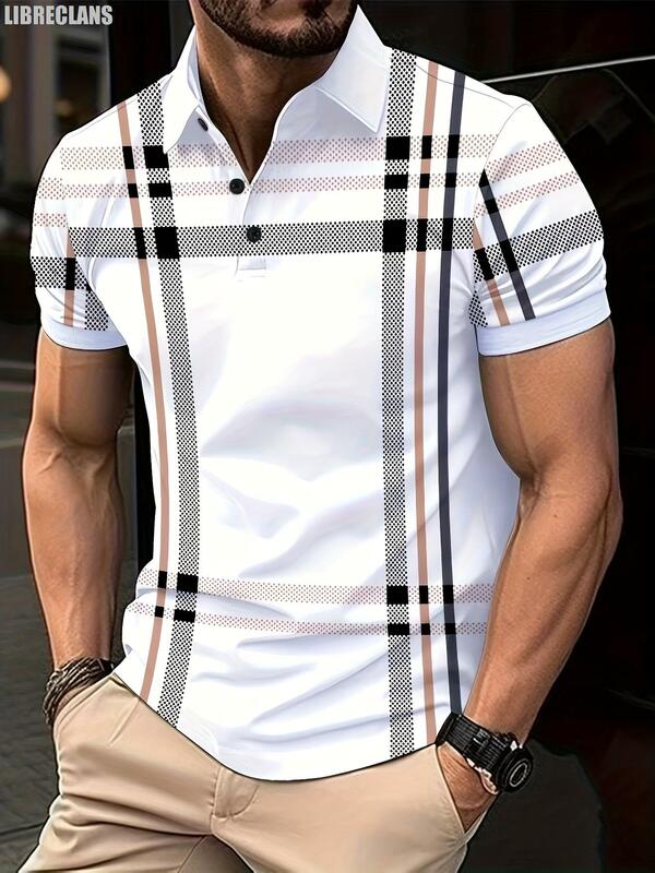 Męska koszulka POLO w paski z nadrukiem w kratę 2023, letnia nowa męska koszulka Plus Size Casual Comfort Wszechstronne krótkie rękawy na zakupy