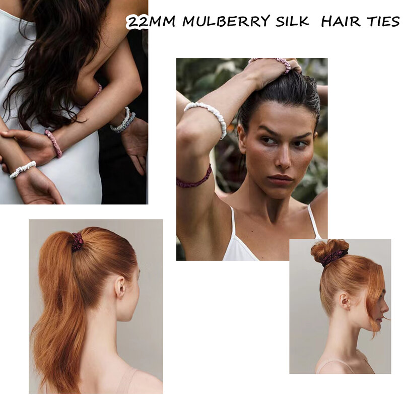 4PCS Pure Mulberry Silk 2CM Cabelo Scrunchies Seda Cabelo Gravatas Hairbands Skinny Scrunchies Titulares Rabo de Cavalo Acessórios Hair Care