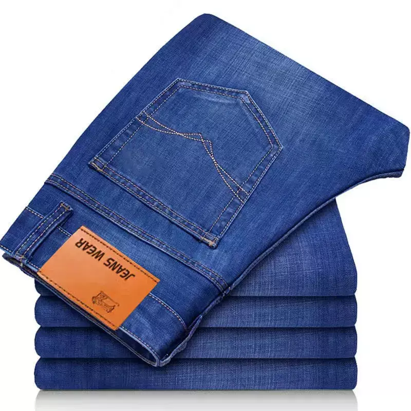 Celana panjang hangat pria, Jeans bulu hangat modis bisnis Retro klasik untuk musim gugur dan dingin