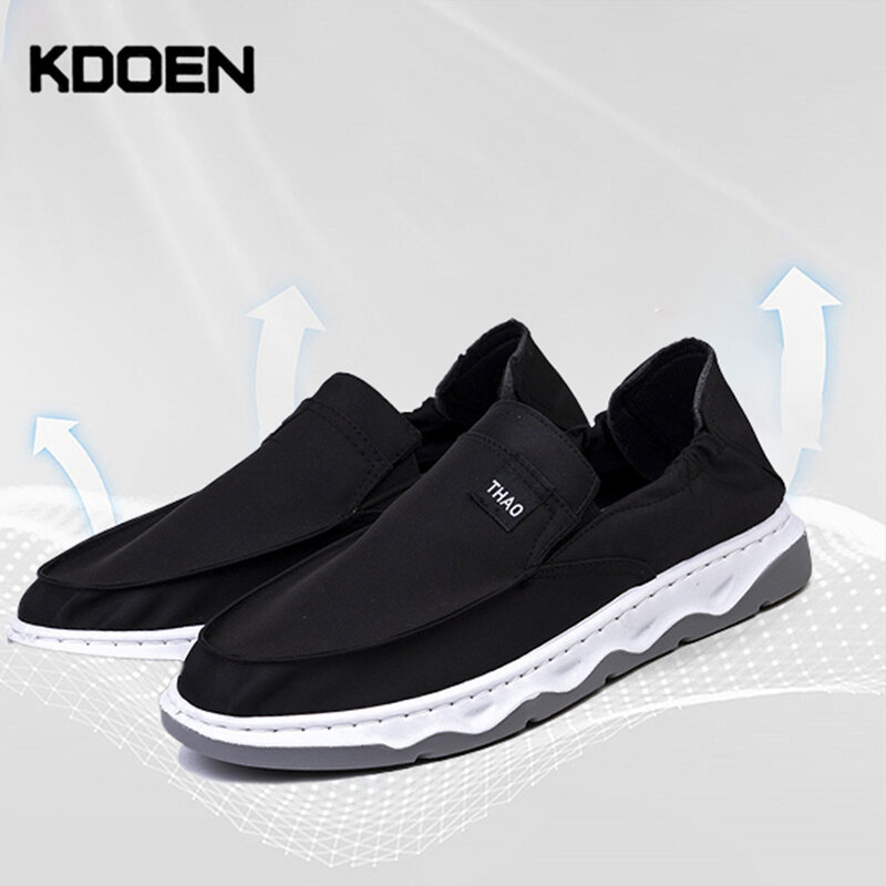 KDOEN-zapatos de lona con suelas suaves para hombre, calzado informal, transpirable, cómodo, con mangas deslizantes, de tela, de seda, Lce
