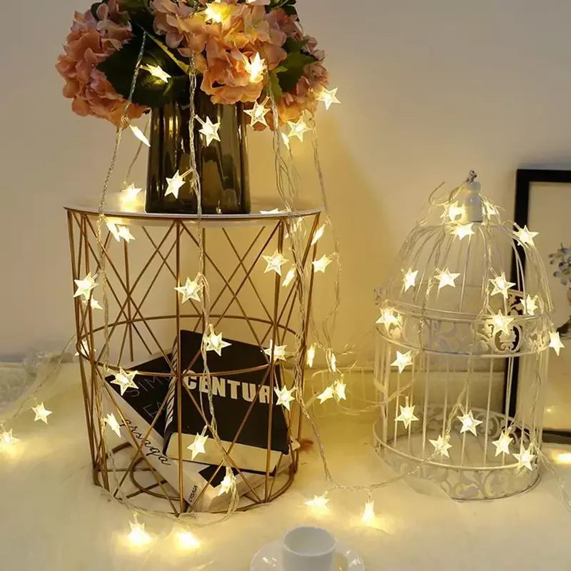 Guirxiété lumineuse étoile dégradée, lampe décorative pour fête, maison, mariage, jardin, festival, USB, batterie, 62 LED