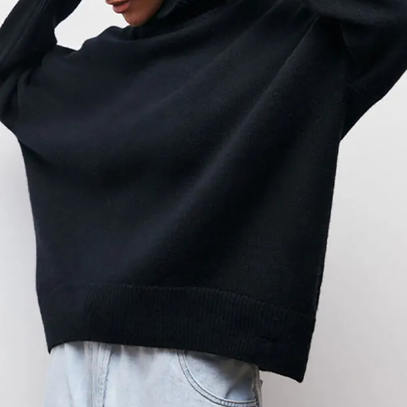 Женская модная зимняя водолазка вязаный пуловер свитер широкий универсальный джемпер Топ