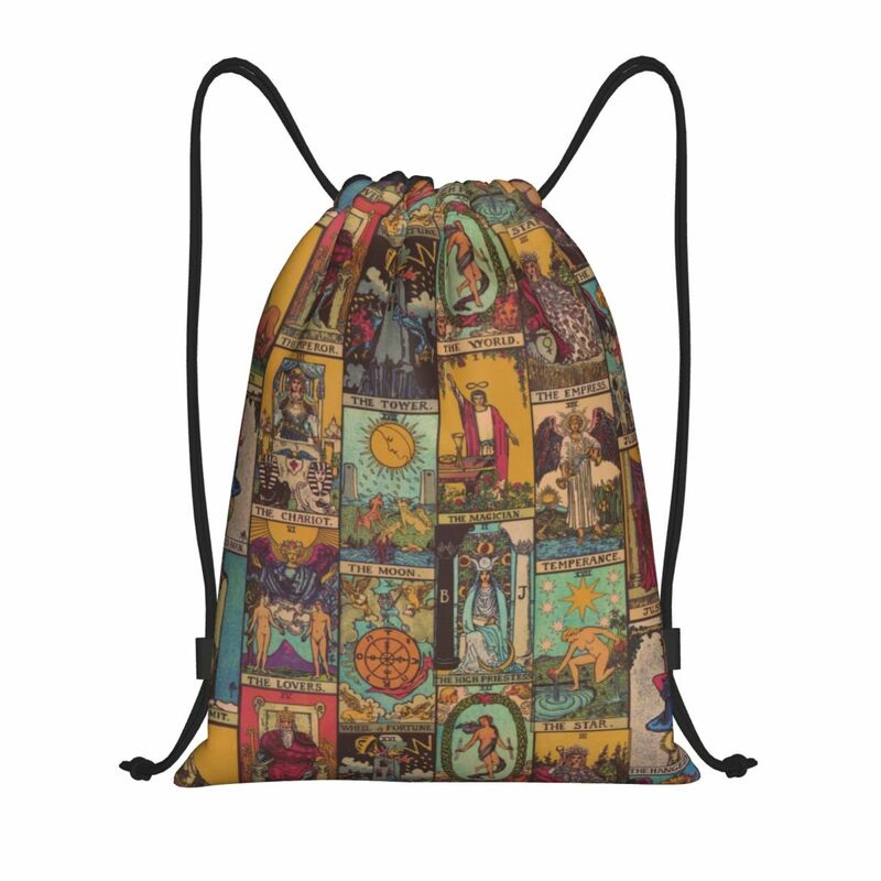 The Major Arcana Of Tarot Vintage Patchwork Drawstring Backpack Sport Gym Sackpack Portable Halloween Witch Training Bag Sack