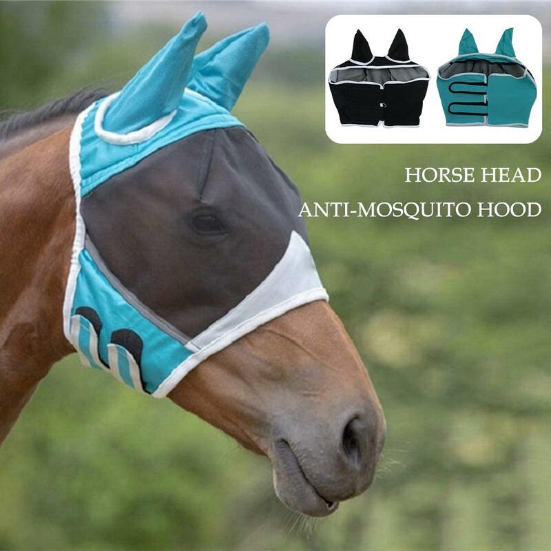 Cavalo Anti-Fly Mesh Equine Mask com orelhas cobertas, nariz longo, Stretch Bug Eye, 1pc