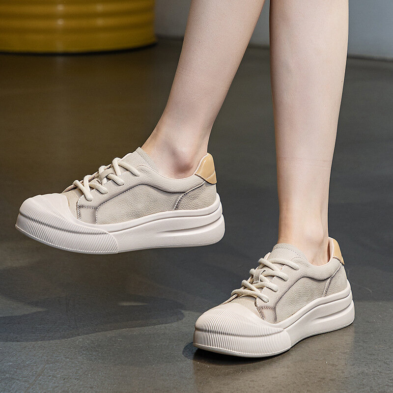Zapatos blancos pequeños de cuero genuino para mujer, zapatos casuales de suela gruesa, zapatos individuales de suela plana