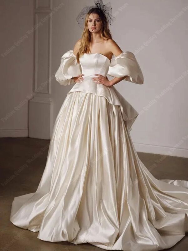 심플한 빈티지 웨딩 드레스, 푹신한 대형 스커트 밑단, 신부 가운, 바닥 길이, 공식 파티용 공주 가운