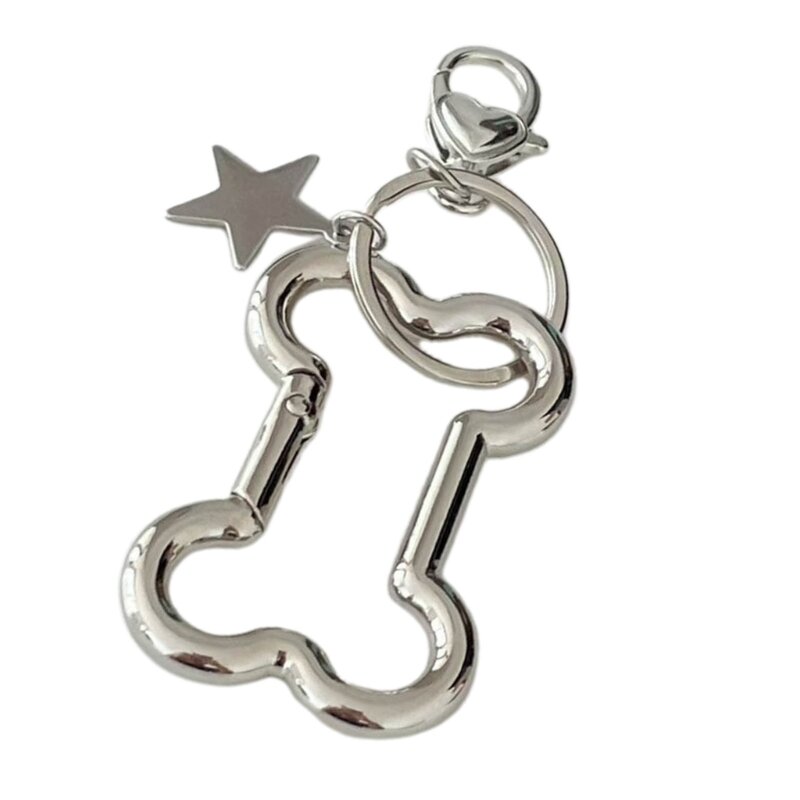 Sweet Cool Wind Silver Bone Five-pointed Star Keychain Y2k Niche Retro Bag Pendant Lobster Clasp Accessories