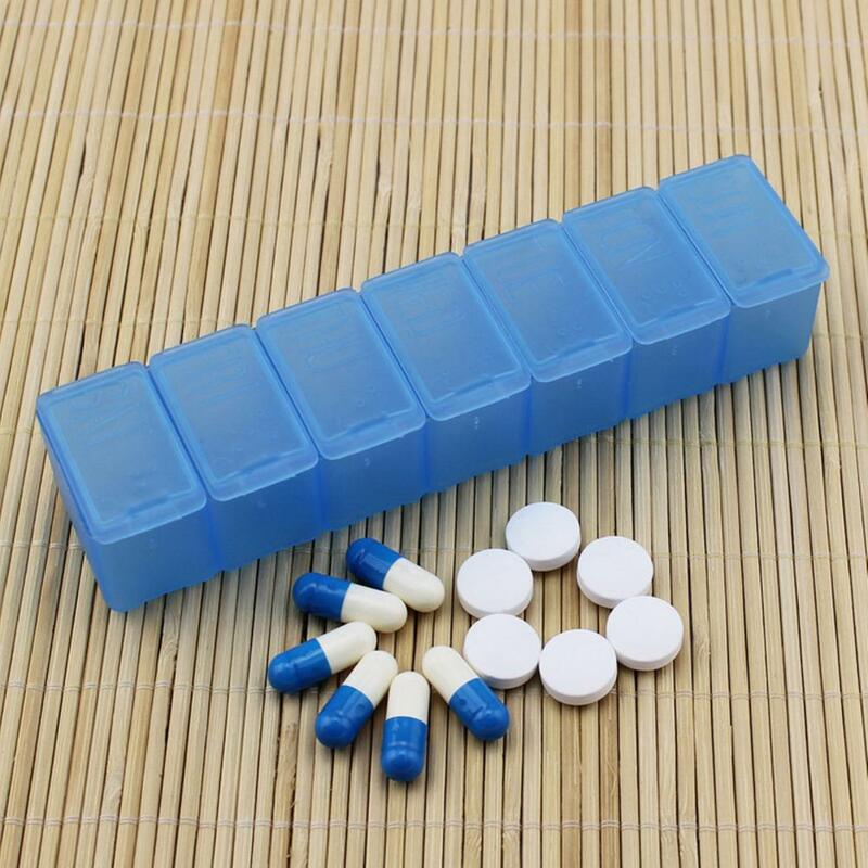 Mini Pill Splitter Container, Tampa Independente, 7 Dia Retangular, Caso Bunker, Dispenser Pill, 7 Grids
