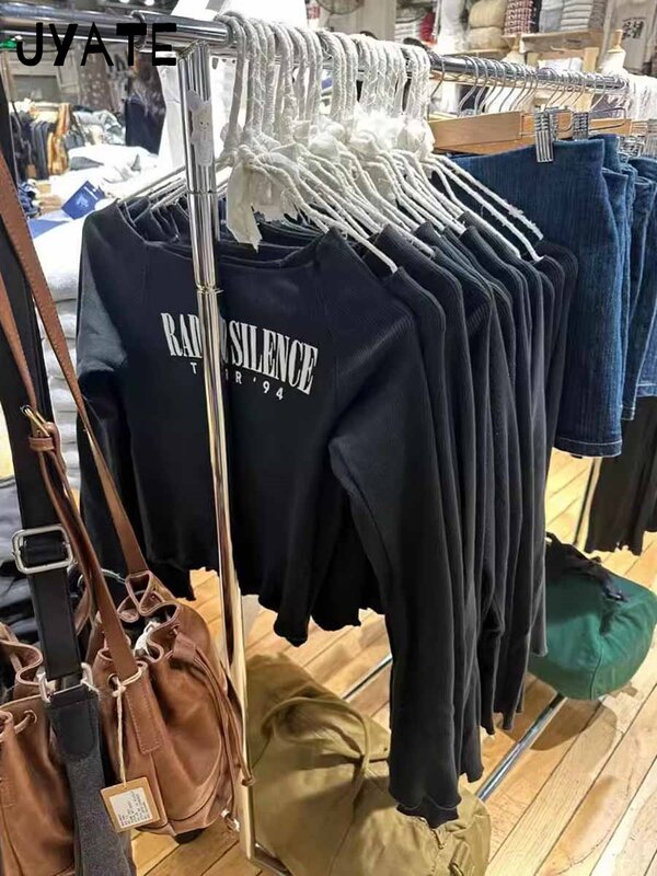 Harajuku sexy schwarz Slash Neck T-Shirts Frauen Sommer neue Baumwolle lässig schlanken Brief druck Langarm T-Shirt Vintage Chic süße Tops