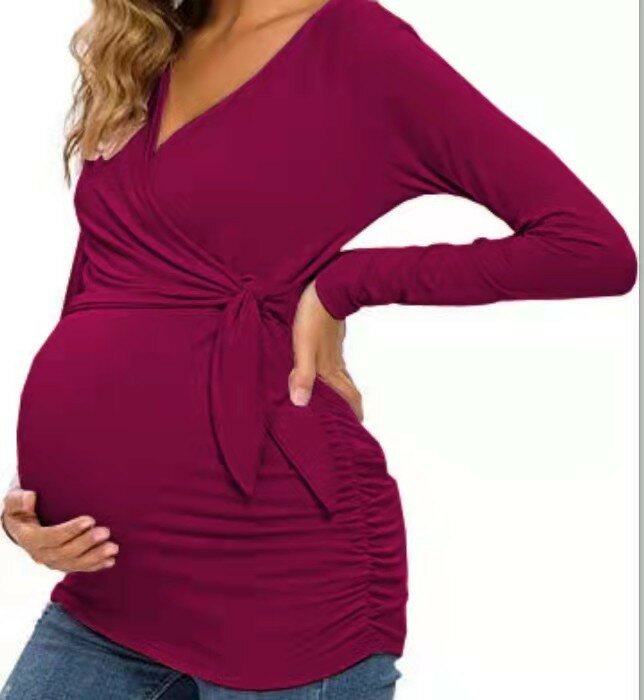 T-shirt de maternité printemps et automne, vêtements de maternité, hauts d'allaitement, col en v, hauts Sexy pour femmes enceintes