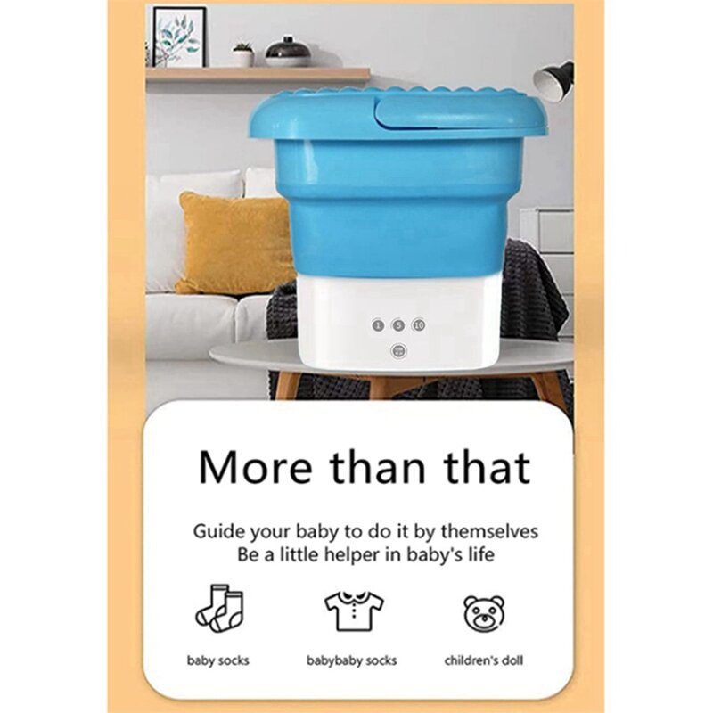 Lavadora de viaje portátil azul, Mini lavadora plegable, Combo con pequeña cesta de drenaje plegable