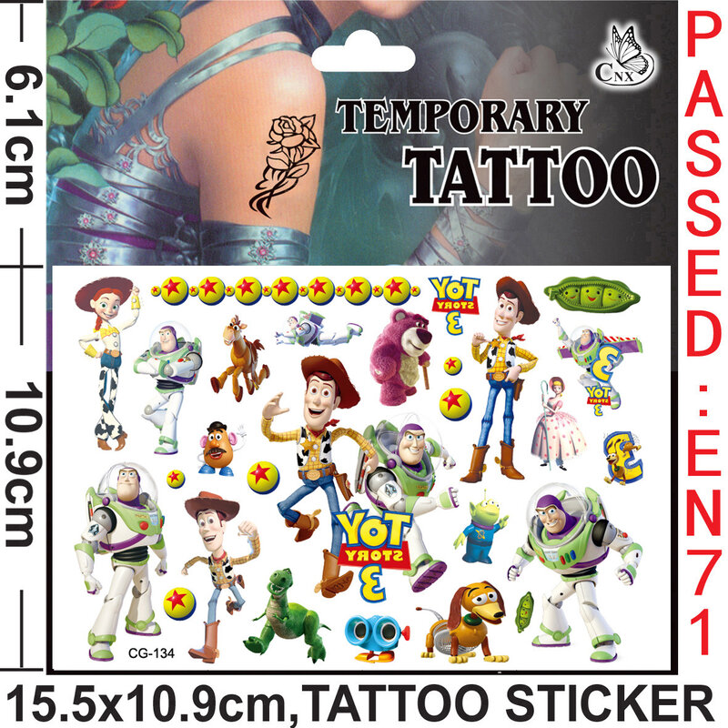 Pegatina de tatuaje de Toy Story de Disney para niños y niñas, juguete de dibujos animados de Woody, Buzz Lightyear, 1 piezas