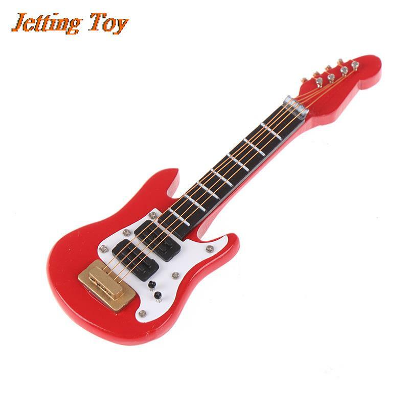 Миниатюрная Музыкальная электрическая гитара, Классическая гитара-укулеле, игрушечные музыкальные инструменты для детей, музыкальная игрушка 1:12, декор для кукольного домика