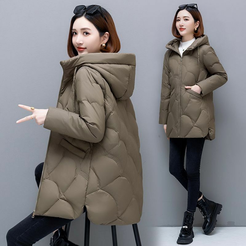 Snow Wear Down Cotton Jacket For Women's Mid Length Winter Coat New Middle Aged Mother Hooded Parkas Abrigo Invierno Mujer