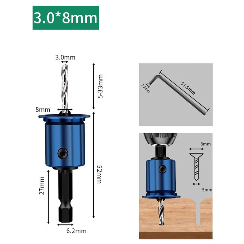 8mm Shank Countersunk Drill Bit Alloy Core Limiter Countersink Drill Router Bit Woodworking Tool Woodworking Drilling Pilot Hole