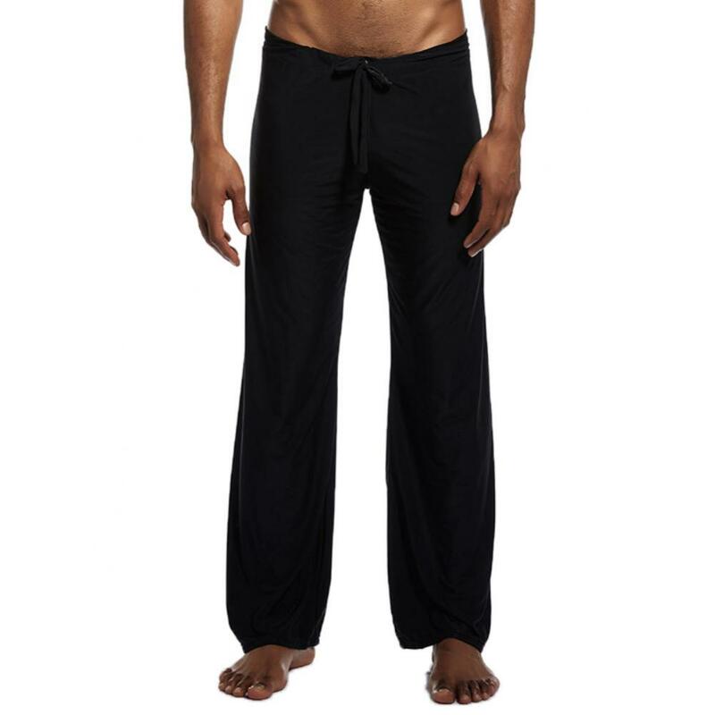 Calça de ioga longa casual masculina, comprida, calça de jogging solta, monocromática, cordão de cintura baixa, calça corrida