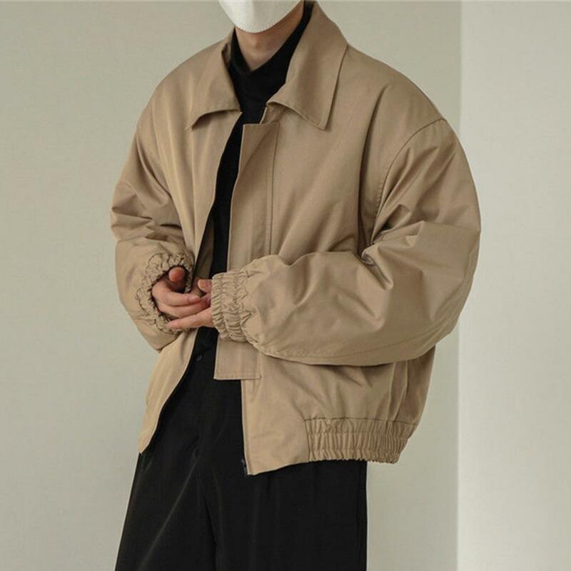 Coat  Long Sleeves   Men Jacket Solid Color Lapel Collar Men Jacket