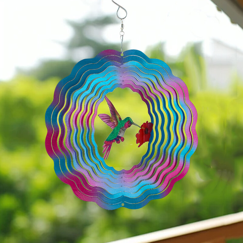 18cm colibrì Wind Spinner 3D effetto visivo specchio in acciaio inossidabile riflessione appeso repellente per uccelli decorazione da giardino all'aperto