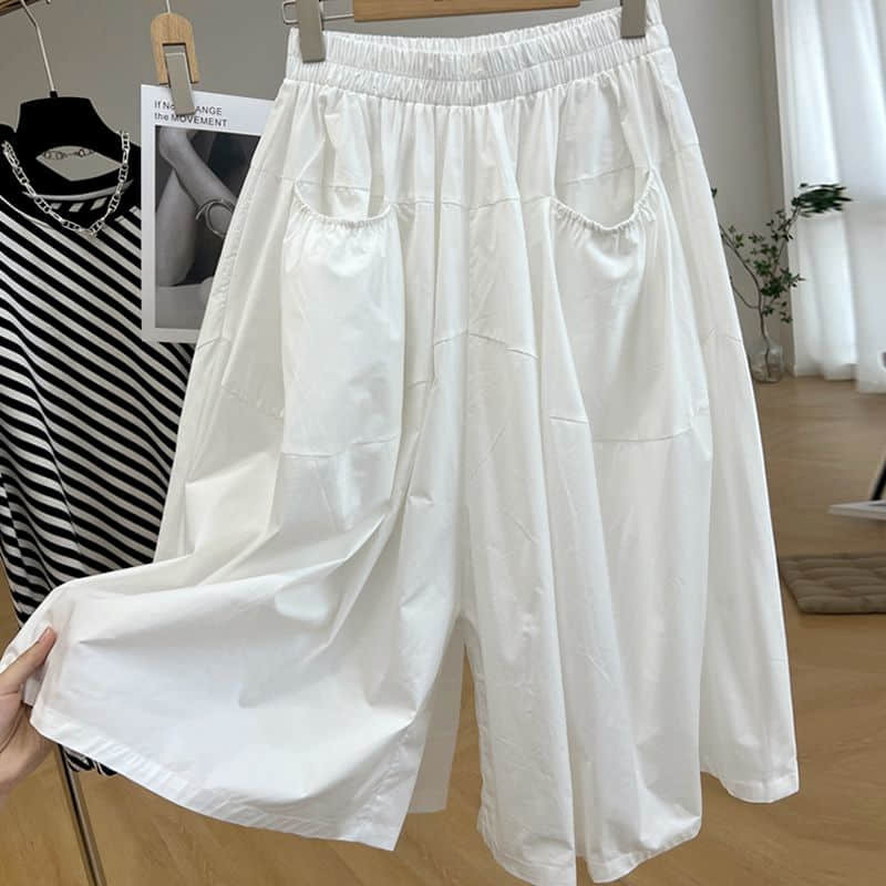 Wide Leg Pants for Women Vintage Korean Style Elastic Waist Cropped Trousers Loose Gothic Casual Solid Parachute Baggy Pants