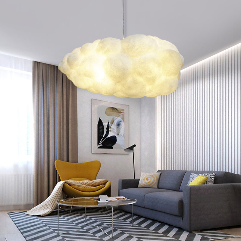 Artpad-lámpara colgante de nube blanca, luces LED E27 de algodón de seda para escalera, candelabro para habitación de niños, cafetería