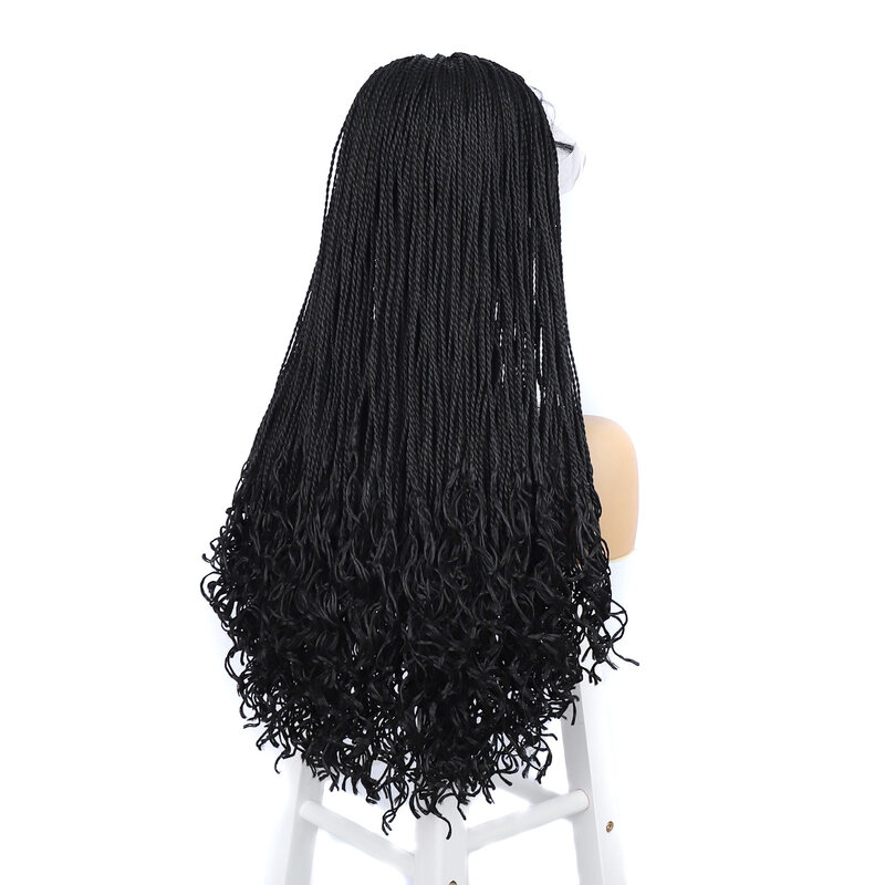 Black Braided Wigs Synthetic Lace Front Wigs with Wavy Ends Kontless Box Braids Wig for Black Women Colorful Braiding Hair Wig