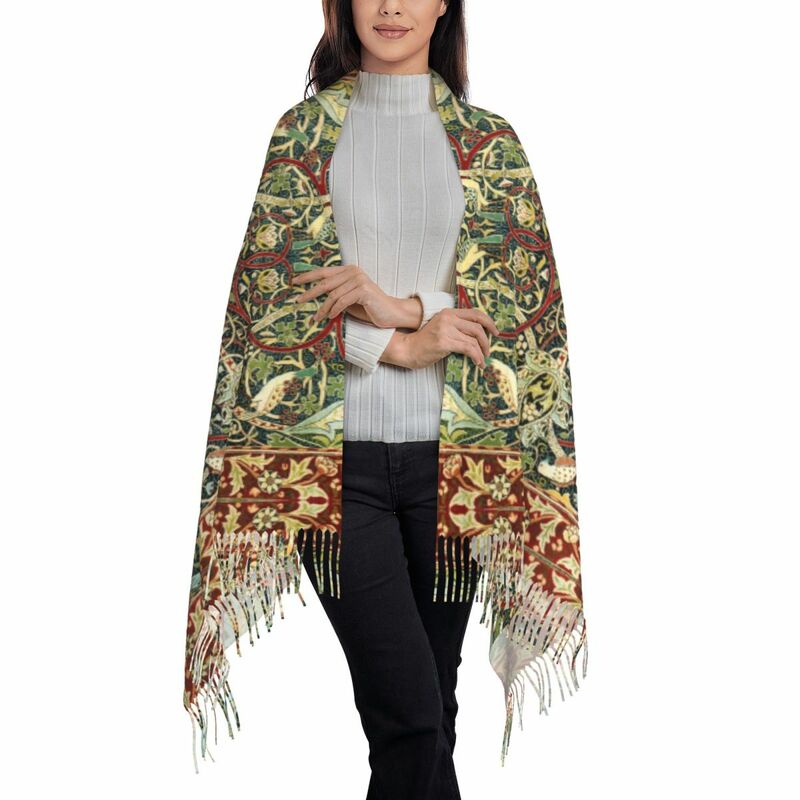 William Morris Bullerswood-bufanda con borlas para mujer, chales suaves con estampado de alfombra antigua, bufandas de invierno