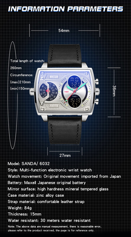 SANDA-ساعة يد كوارتز مزدوجة العرض للرجال ، ساعات رقمية ، أفضل علامة تجارية ، موضة ، جديدة ، ساعة فاخرة ، 6032