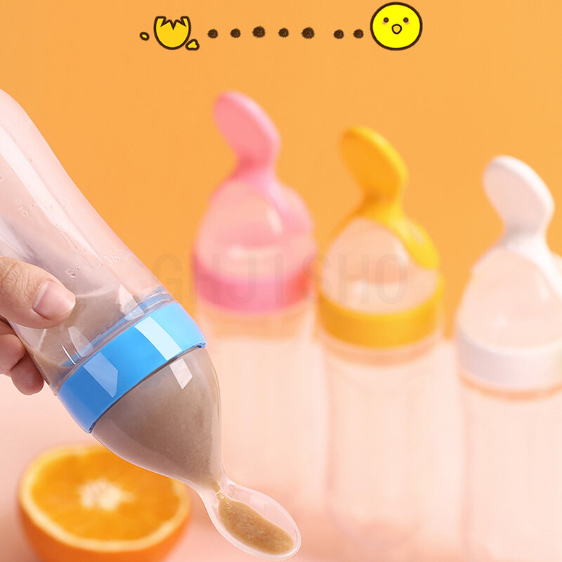 90ML Safe Newborn Baby Feeding Bottle Toddler Silicone Squeeze Feeding Spoon Milk Bottle Training Feeder Food Supplement Tools