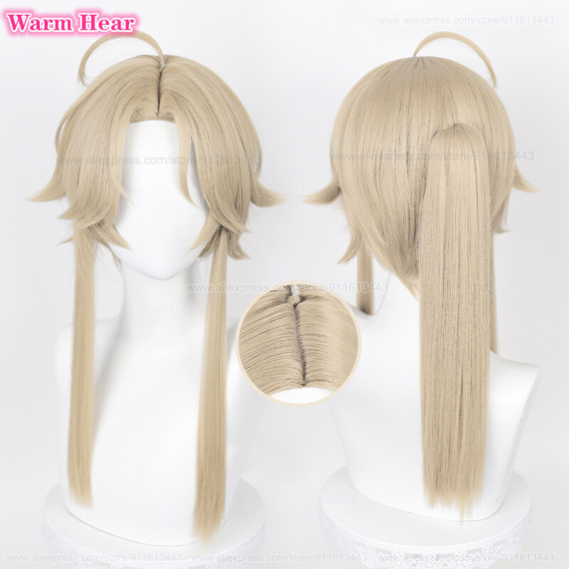 Yanqing Cosplay Wig Game Wigs 50cm Long Linen Brown Ponytail Wig Heat Resistant Synthetic Halloween Wigs + Wig Cap