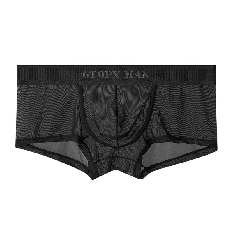 Men's Sexy Mesh See-through Boxer Shorts, Cuecas, Cuecas, Biquíni, Bolsa Convexa, Roupa Interior, Suave, Respirável, Alta Qualidade