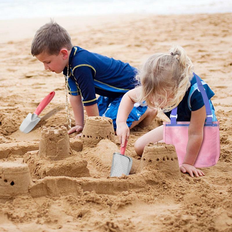 어린이용 해변 삽 및 메쉬 백, 필터 모래 스쿠퍼 세트, 재미있는 장난감, 모래 삽 모래 포함, 소년 및 소녀용, 3 개
