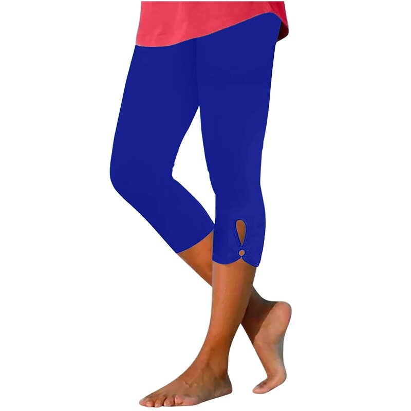 Leggings capris feminina, calças com elástico na cintura alta, casual slim fit, monocromáticas, esportes ao ar livre, fitness, ioga, verão
