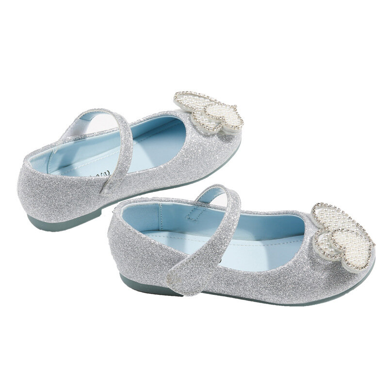 Children Mary Janes Shiny Girl Flats Versatile Fashion Princess Kids Party Dance Non-slip Shoes Casual Pearl Heart Leather Shoes