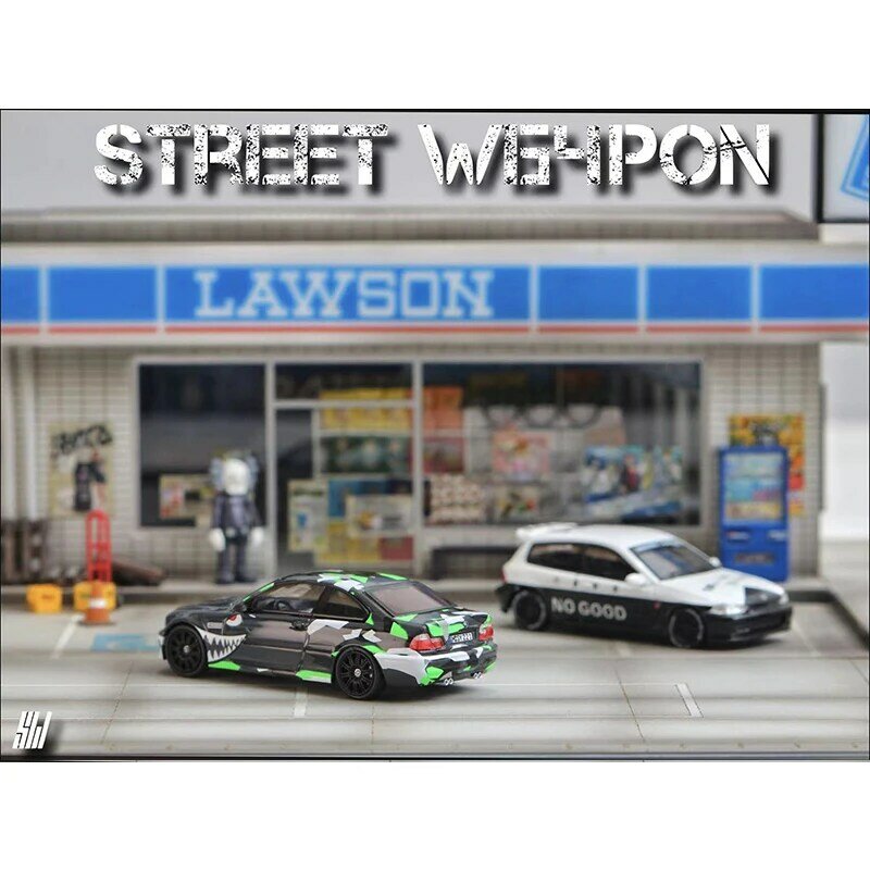 Modelo de coche en miniatura de Shark Diorama, juguetes de arma de calle, escala 1:64, E46, M3, en Stock