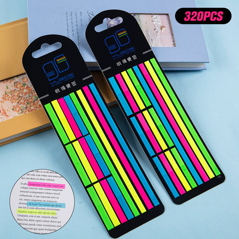 Transparente Índice Fluorescente Tabs, Sticky Note Papelaria, Leitura Aid Destaque Adesivo, Bandeiras, 320pcs