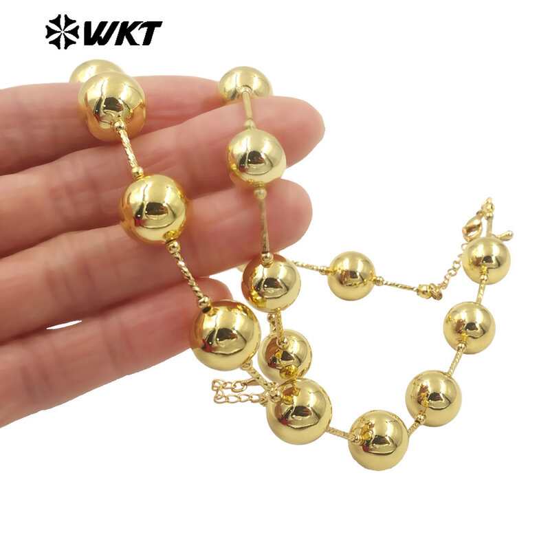 WT-JFN08 WKT desain khusus baru dengan 18k manik-manik bulat emas untuk anak perempuan gaun malam aksesoris kalung perhiasan