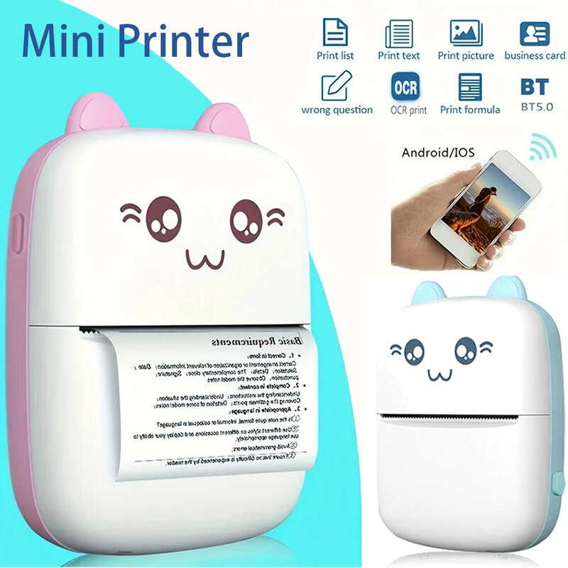 Mini impresora térmica inalámbrica BT, 200dpi, etiqueta fotográfica, Memo, Impresión de preguntas incorrectas, Bluetooth, Cable USB portátil