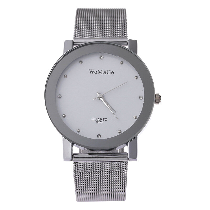 Womage Watch Fashion Couple Watches Casual White Dial Silver Mesh Band Quartz Wristwatches Men Women Best Gifts 2023