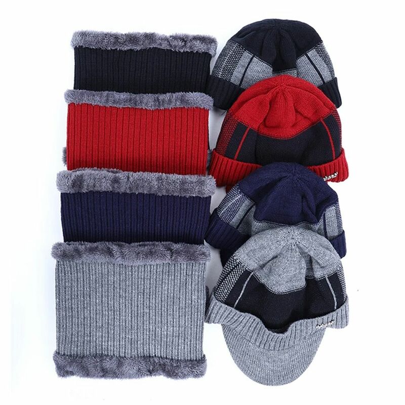 Gorro de punto con bufanda para hombre y mujer, conjunto de dos piezas con diseño de moda, Color sólido, cálido, estilo coreano, para invierno