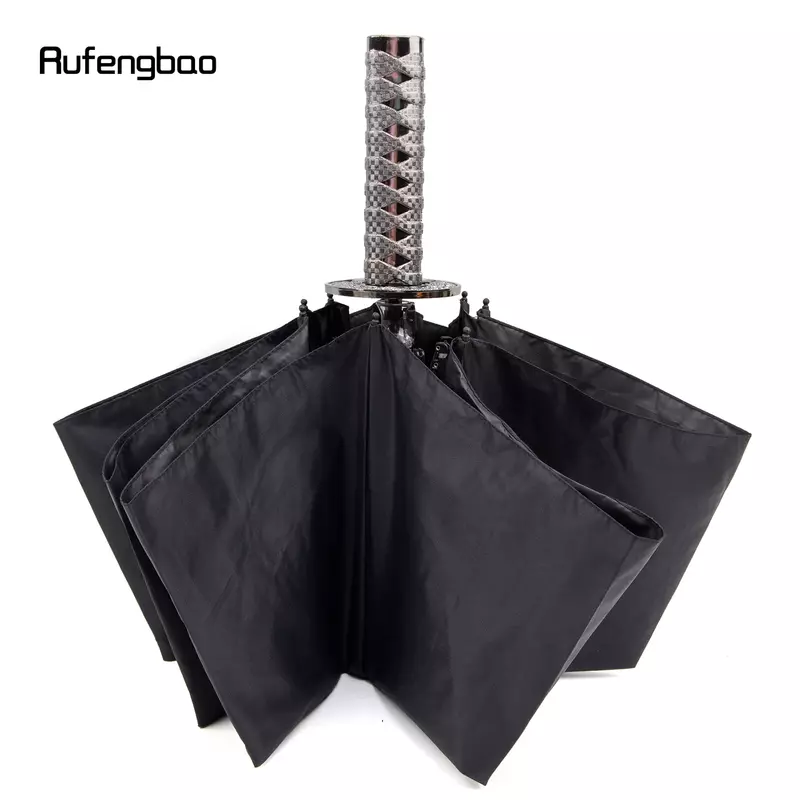 Parapluie samouraï argenté pour femmes et hommes, parapluie automatique, 8 os pliant, protection UV, coupe-vent, jours oste nommée et pluvieux