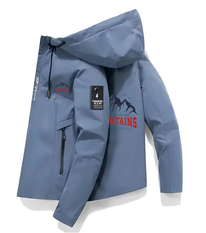 Мужская водонепроницаемая куртка с капюшоном, теплая Повседневная куртка с принтом «нет вируса в горах», Свободное пальто для бега, новинка 2024